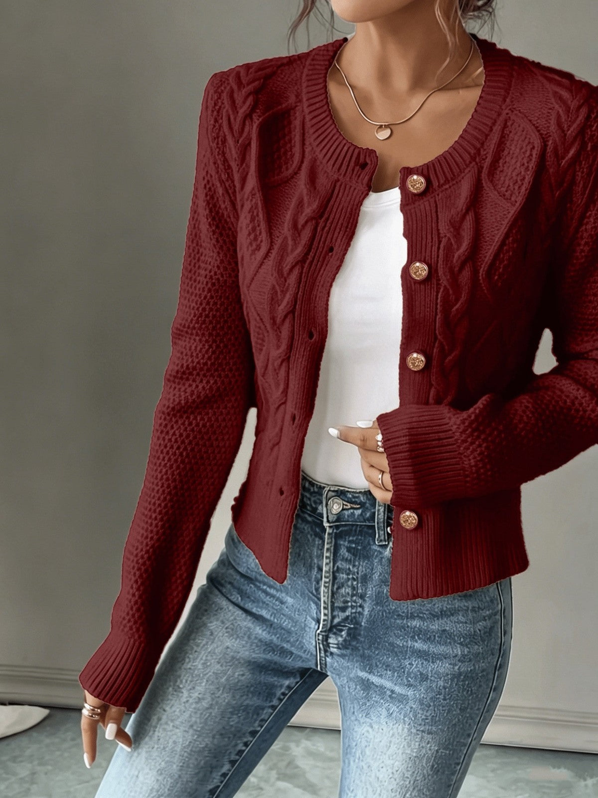 Eleanora | Women's Cable-Knit Button-Front Cardigan