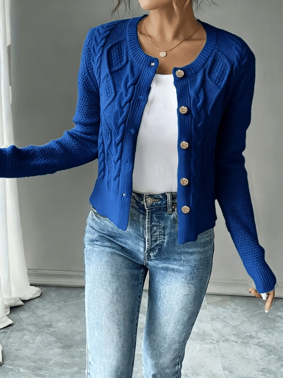 Eleanora | Women's Cable-Knit Button-Front Cardigan