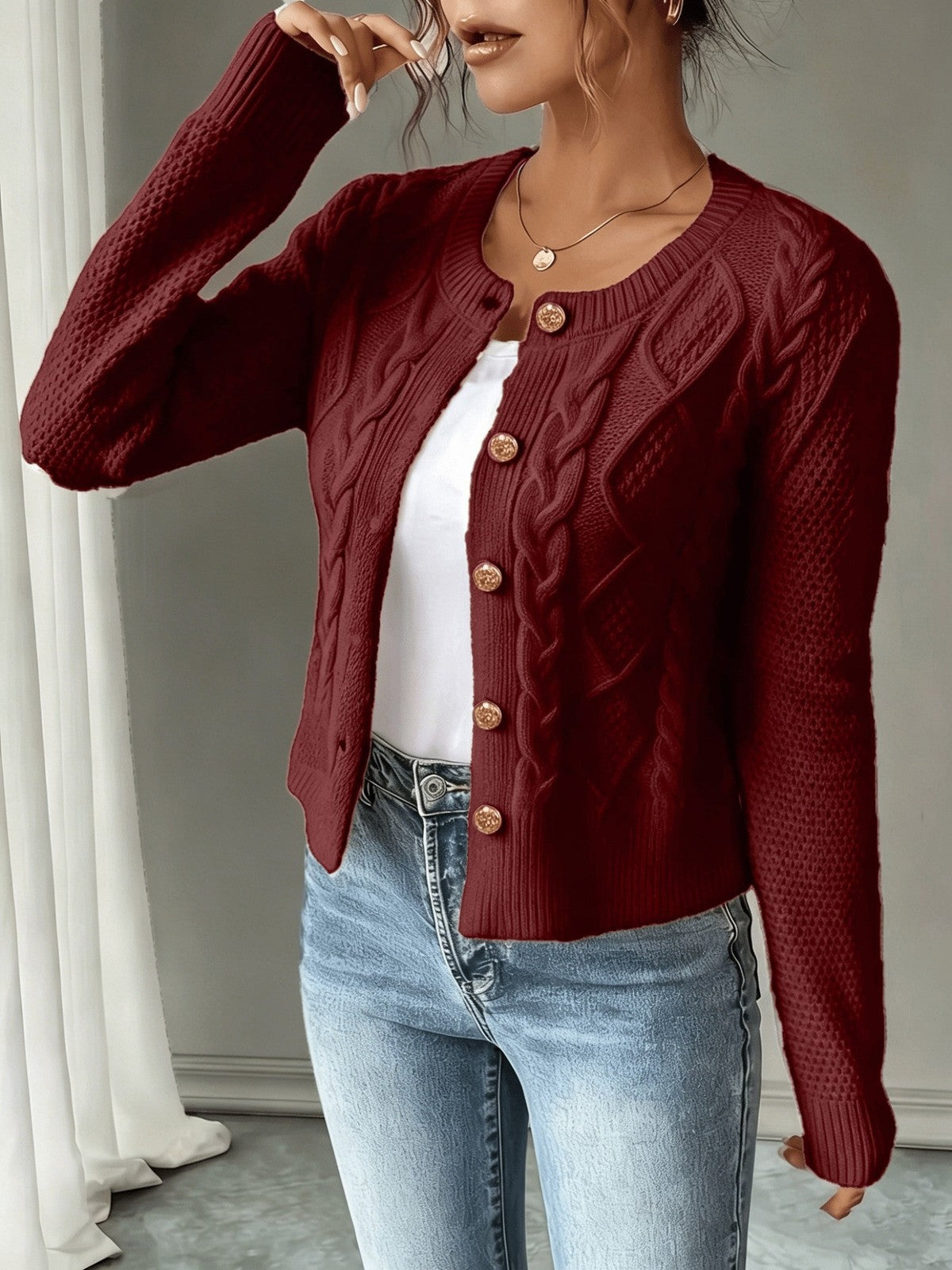 Eleanora | Women's Cable-Knit Button-Front Cardigan