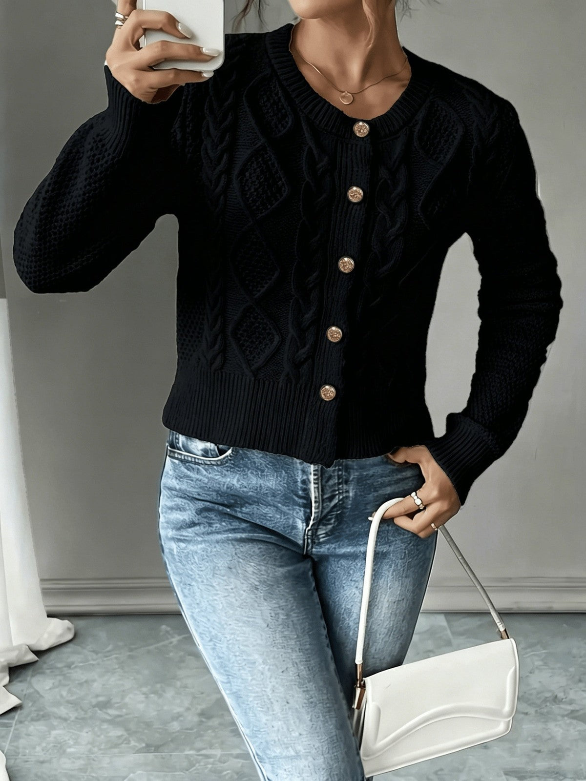 Eleanora | Women's Cable-Knit Button-Front Cardigan