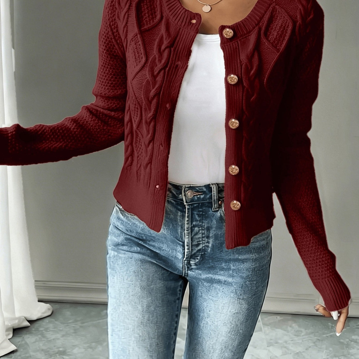 Eleanora | Women's Cable-Knit Button-Front Cardigan