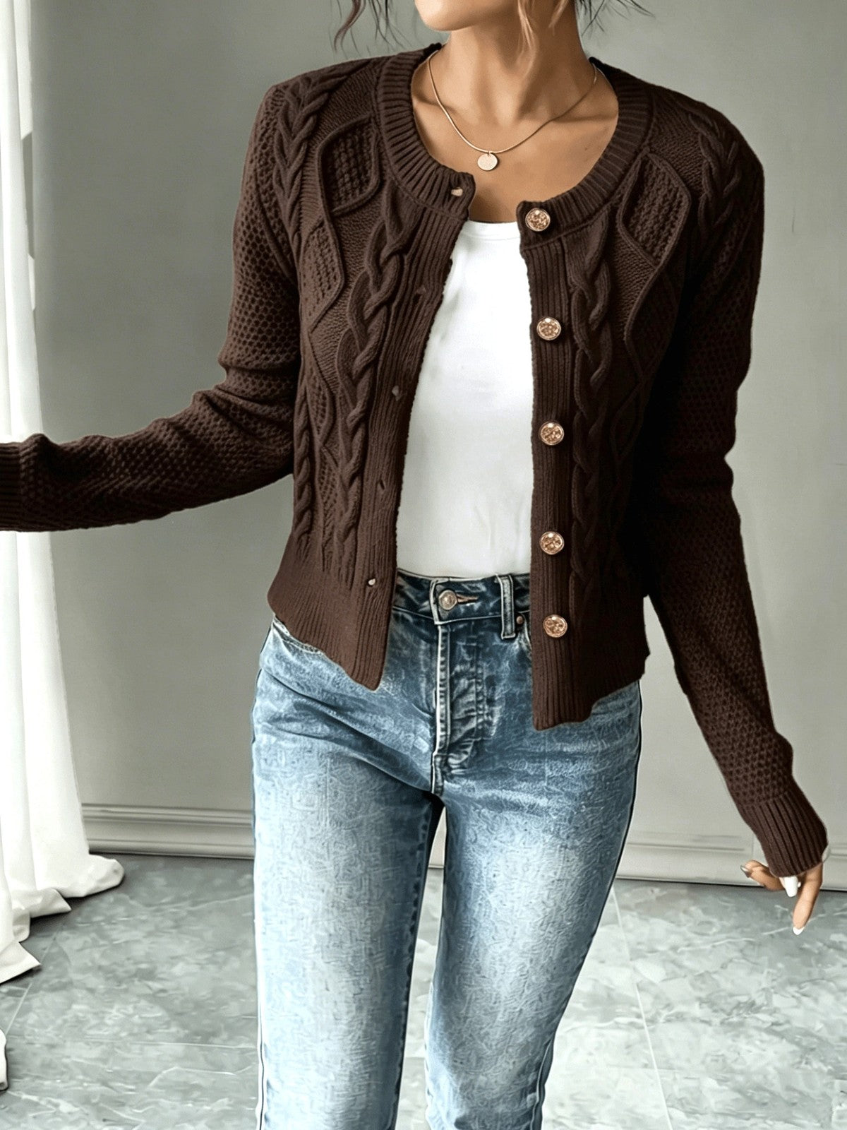 Eleanora | Women's Cable-Knit Button-Front Cardigan