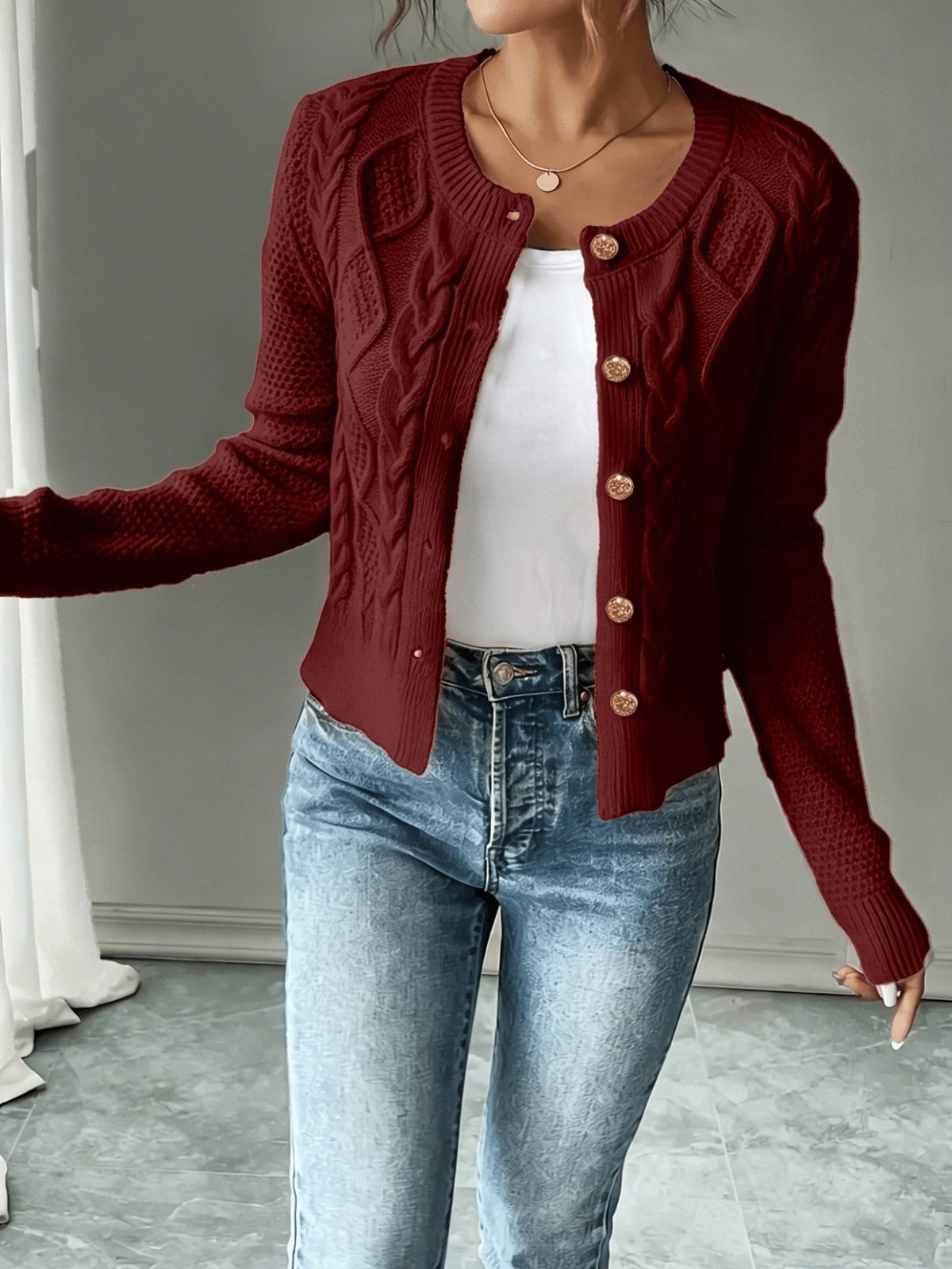 Eleanora | Women's Cable-Knit Button-Front Cardigan