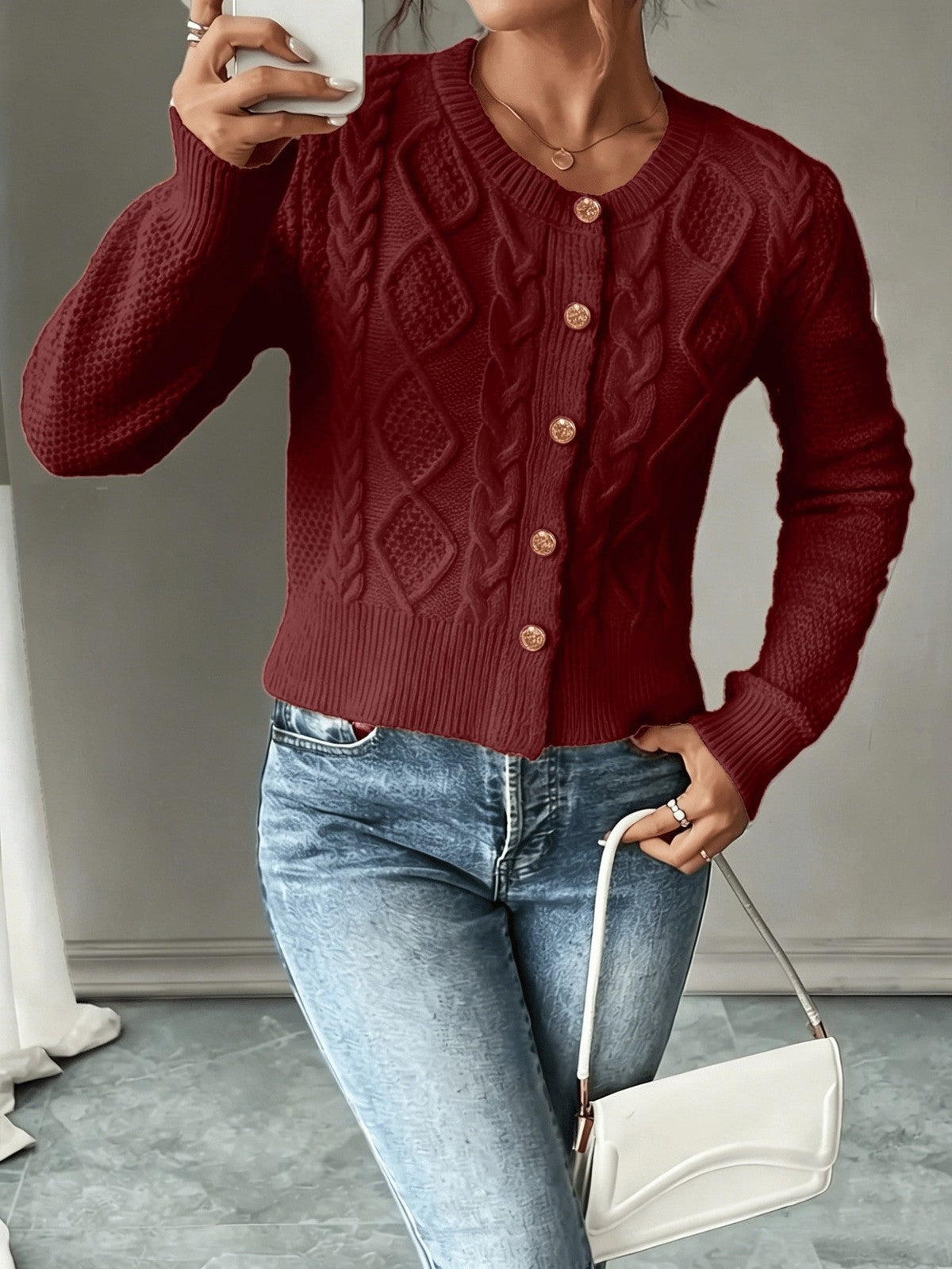 Eleanora | Women's Cable-Knit Button-Front Cardigan