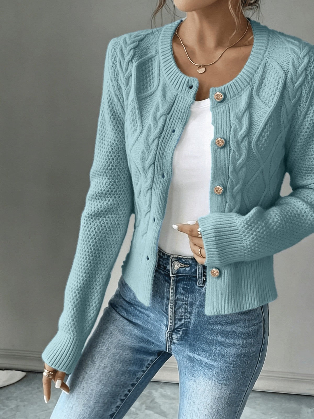 Eleanora | Women's Cable-Knit Button-Front Cardigan