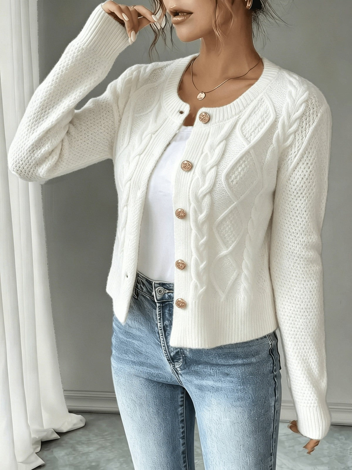 Eleanora | Women's Cable-Knit Button-Front Cardigan