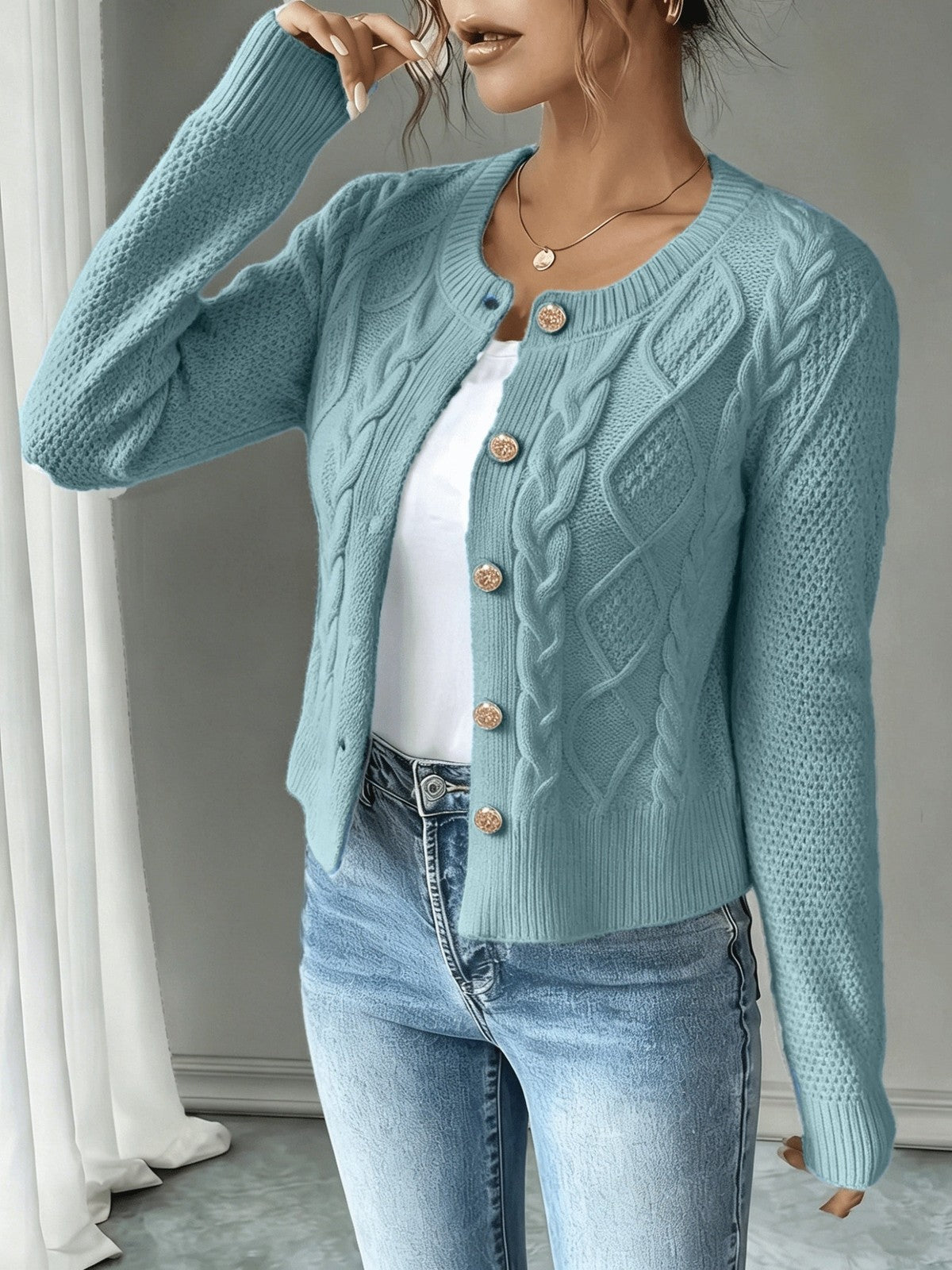 Eleanora | Women's Cable-Knit Button-Front Cardigan