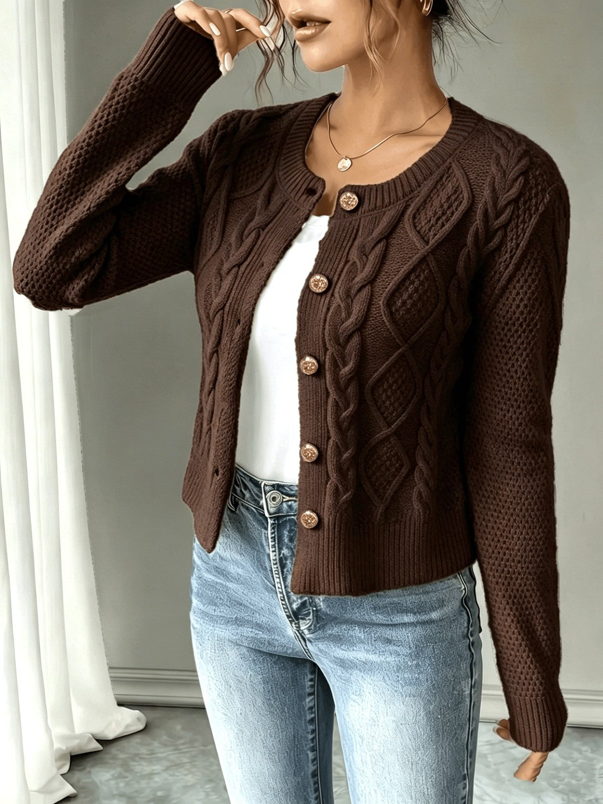 Eleanora | Women's Cable-Knit Button-Front Cardigan