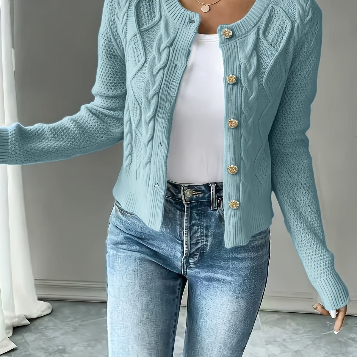 Eleanora | Women's Cable-Knit Button-Front Cardigan