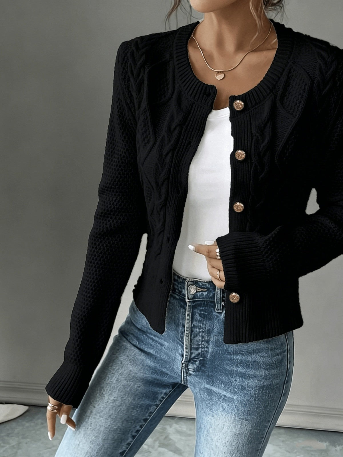 Eleanora | Women's Cable-Knit Button-Front Cardigan