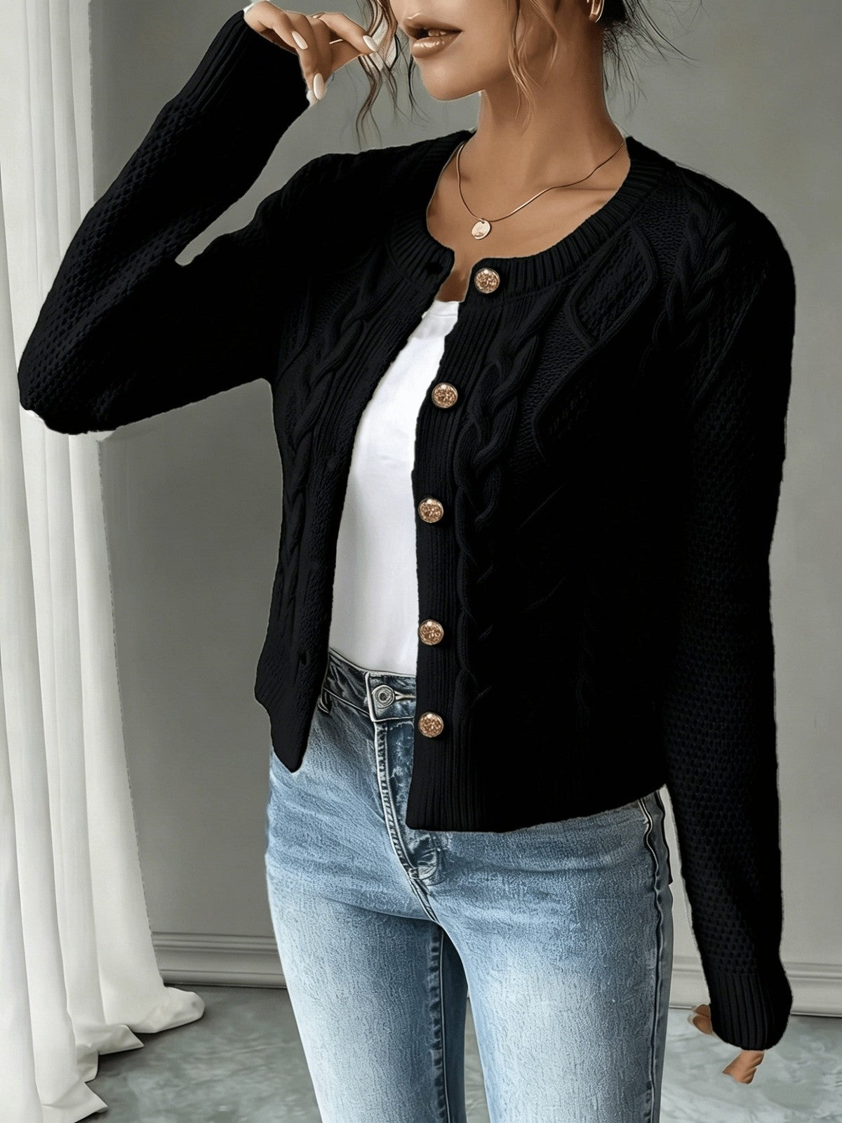 Eleanora | Women's Cable-Knit Button-Front Cardigan