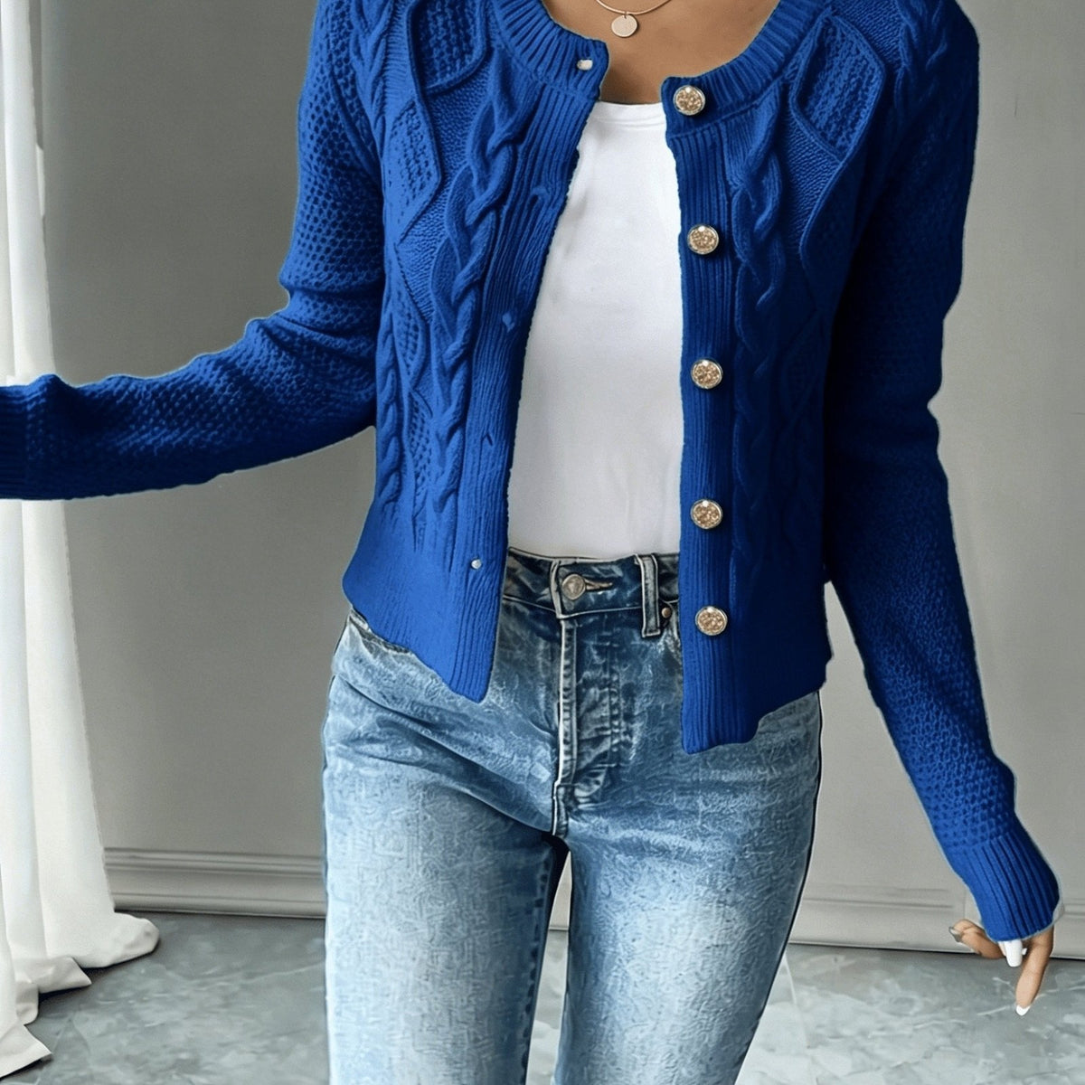 Eleanora | Women's Cable-Knit Button-Front Cardigan