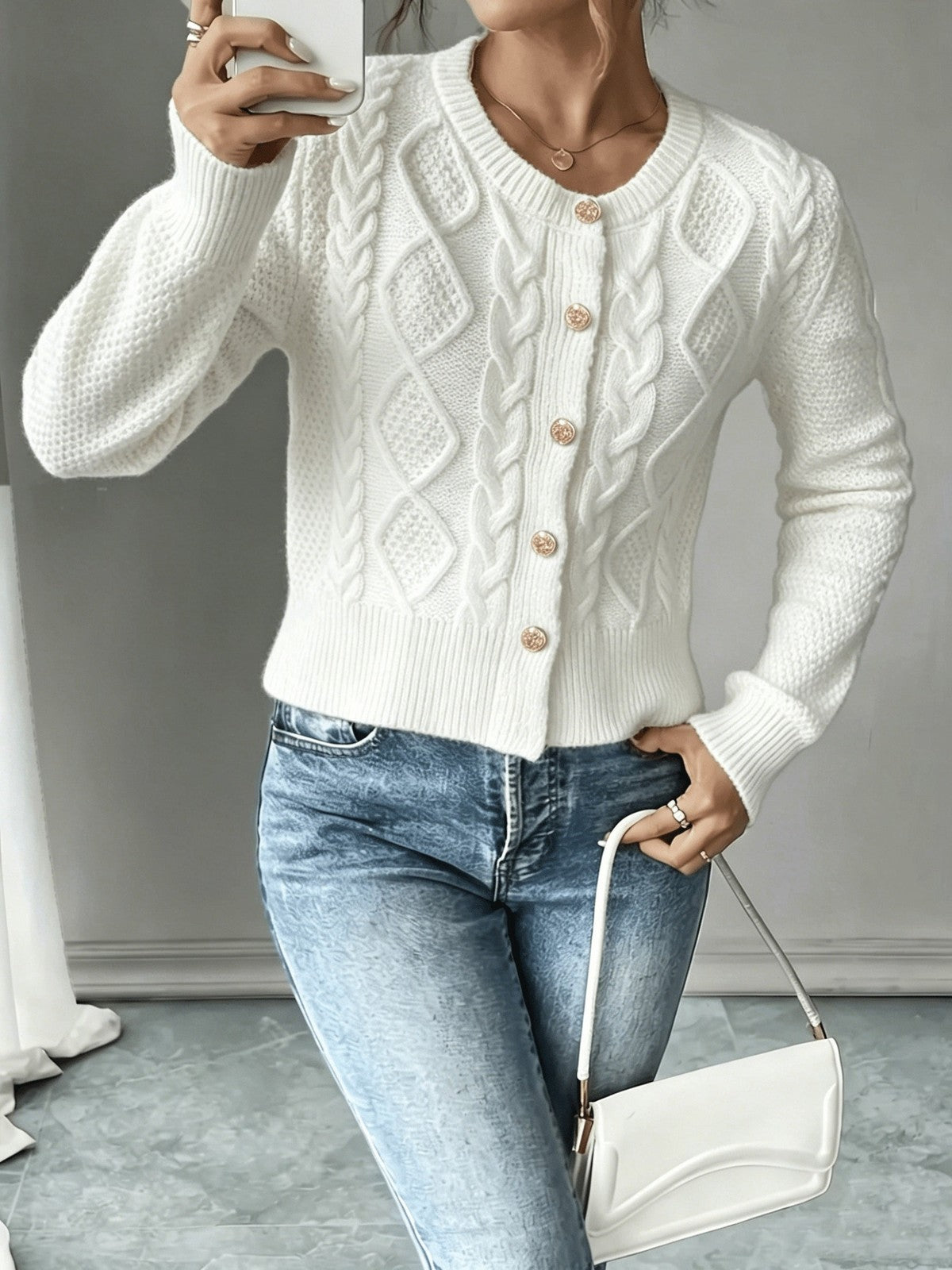 Eleanora | Women's Cable-Knit Button-Front Cardigan