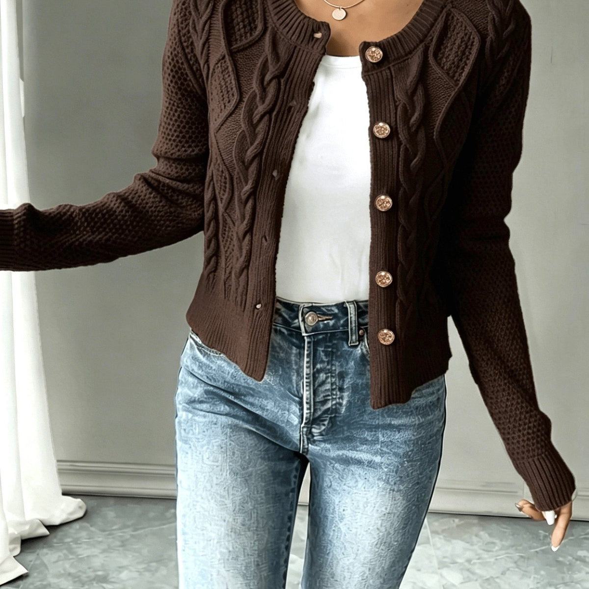 Eleanora | Women's Cable-Knit Button-Front Cardigan
