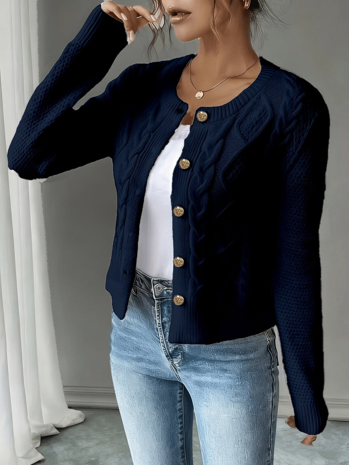 Eleanora | Women's Cable-Knit Button-Front Cardigan
