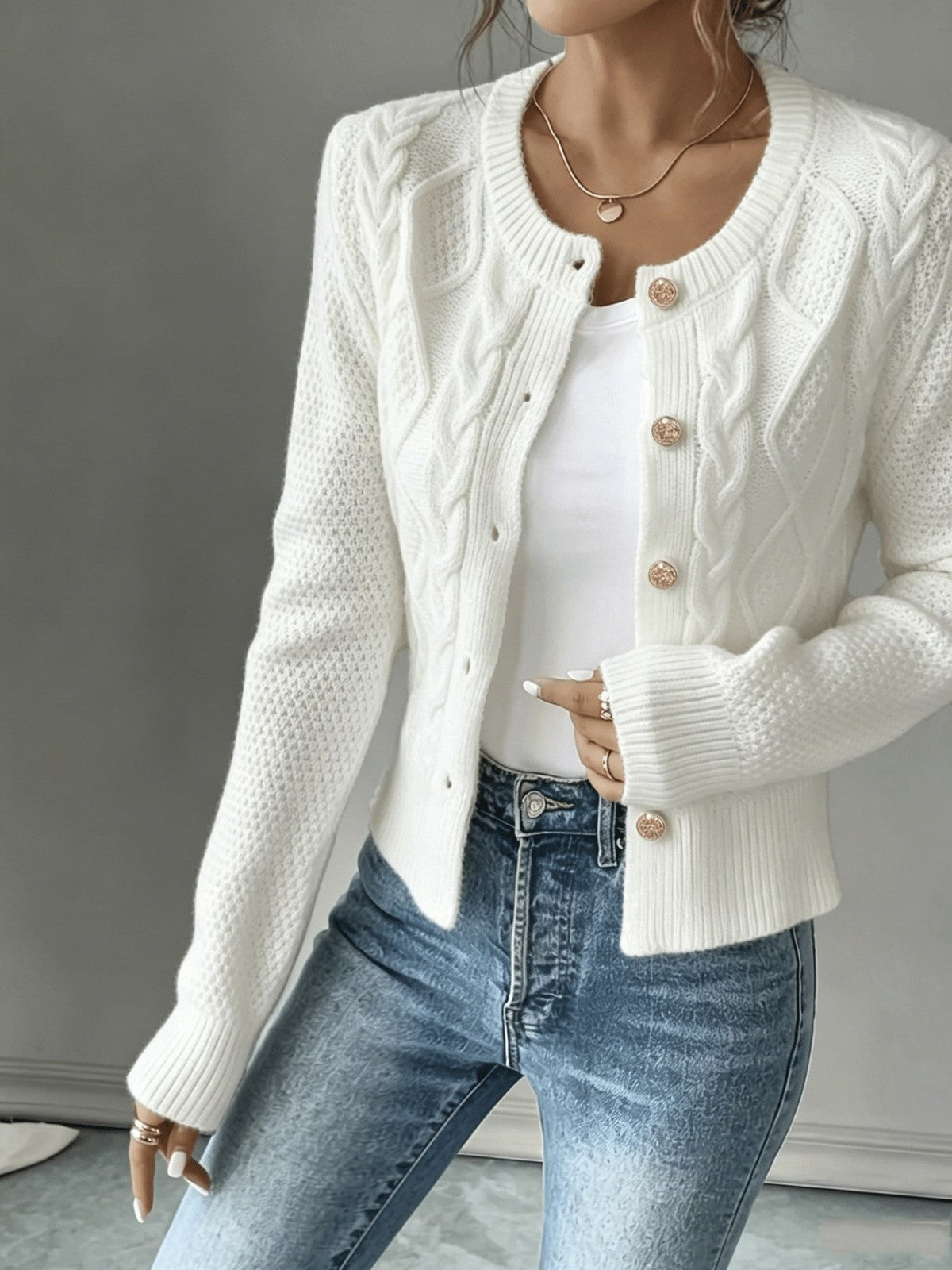 Eleanora | Women's Cable-Knit Button-Front Cardigan