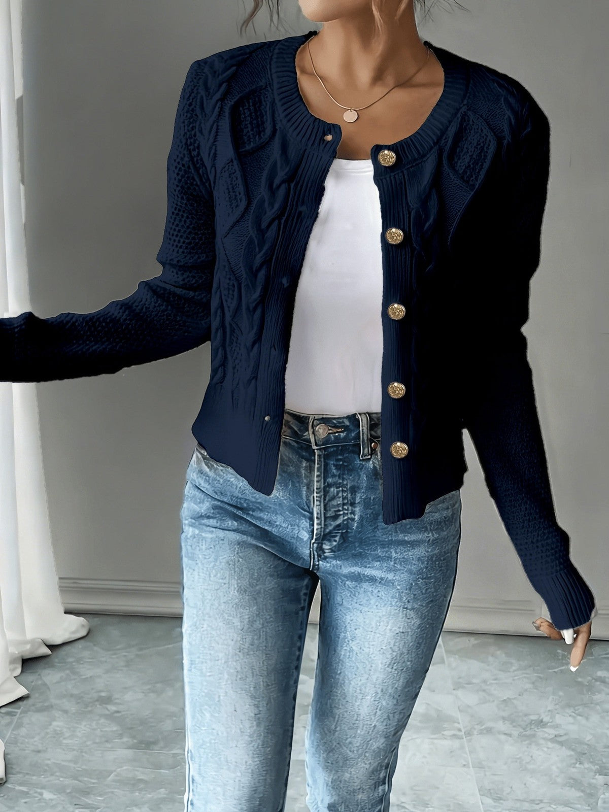 Eleanora | Women's Cable-Knit Button-Front Cardigan