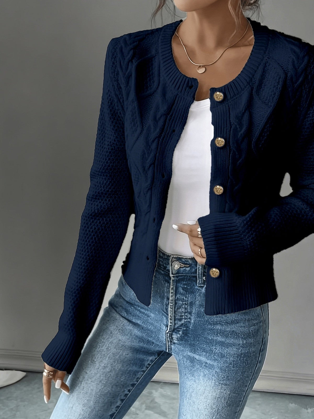 Eleanora | Women's Cable-Knit Button-Front Cardigan