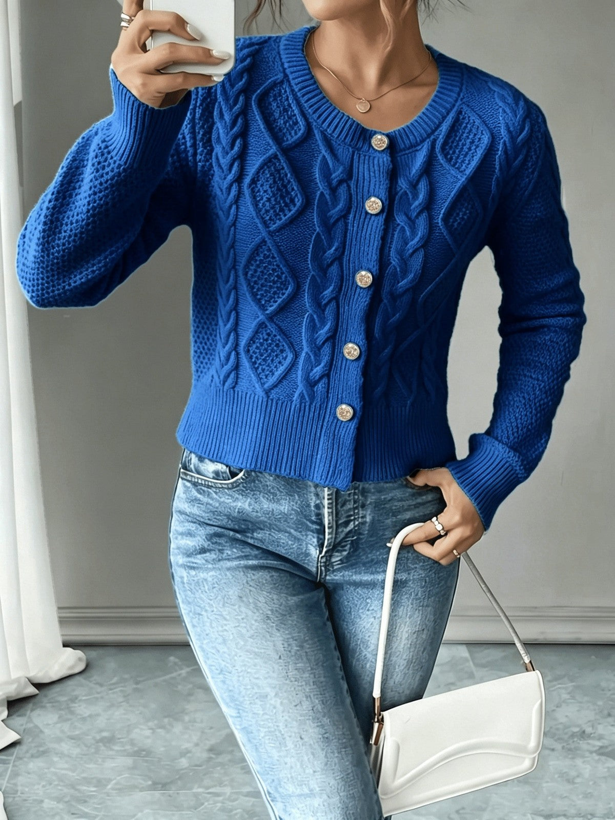 Eleanora | Women's Cable-Knit Button-Front Cardigan