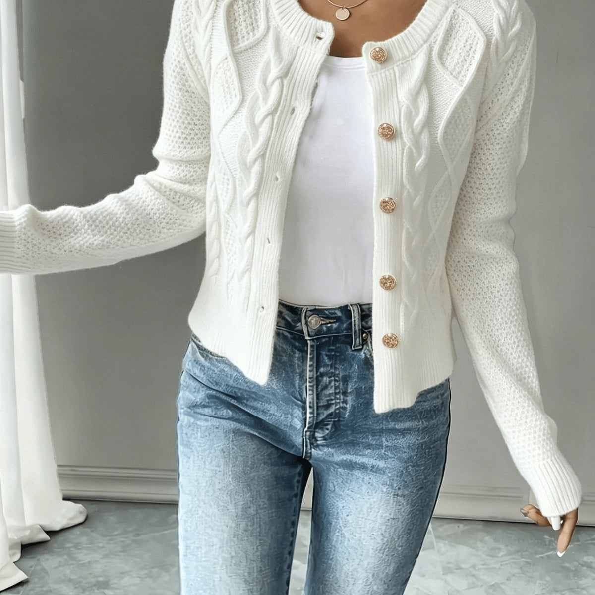 Eleanora | Women's Cable-Knit Button-Front Cardigan