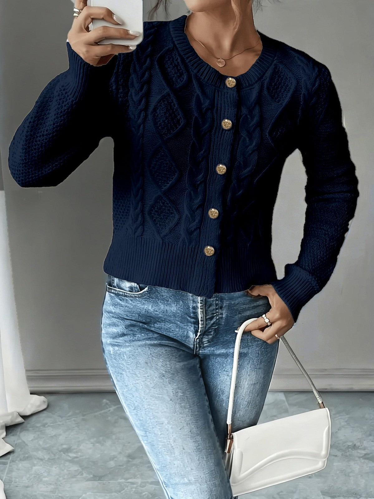 Eleanora | Women's Cable-Knit Button-Front Cardigan