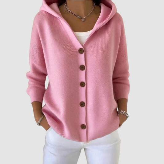 Olwen | Hooded Cardigan with Long Sleeves and Button Front