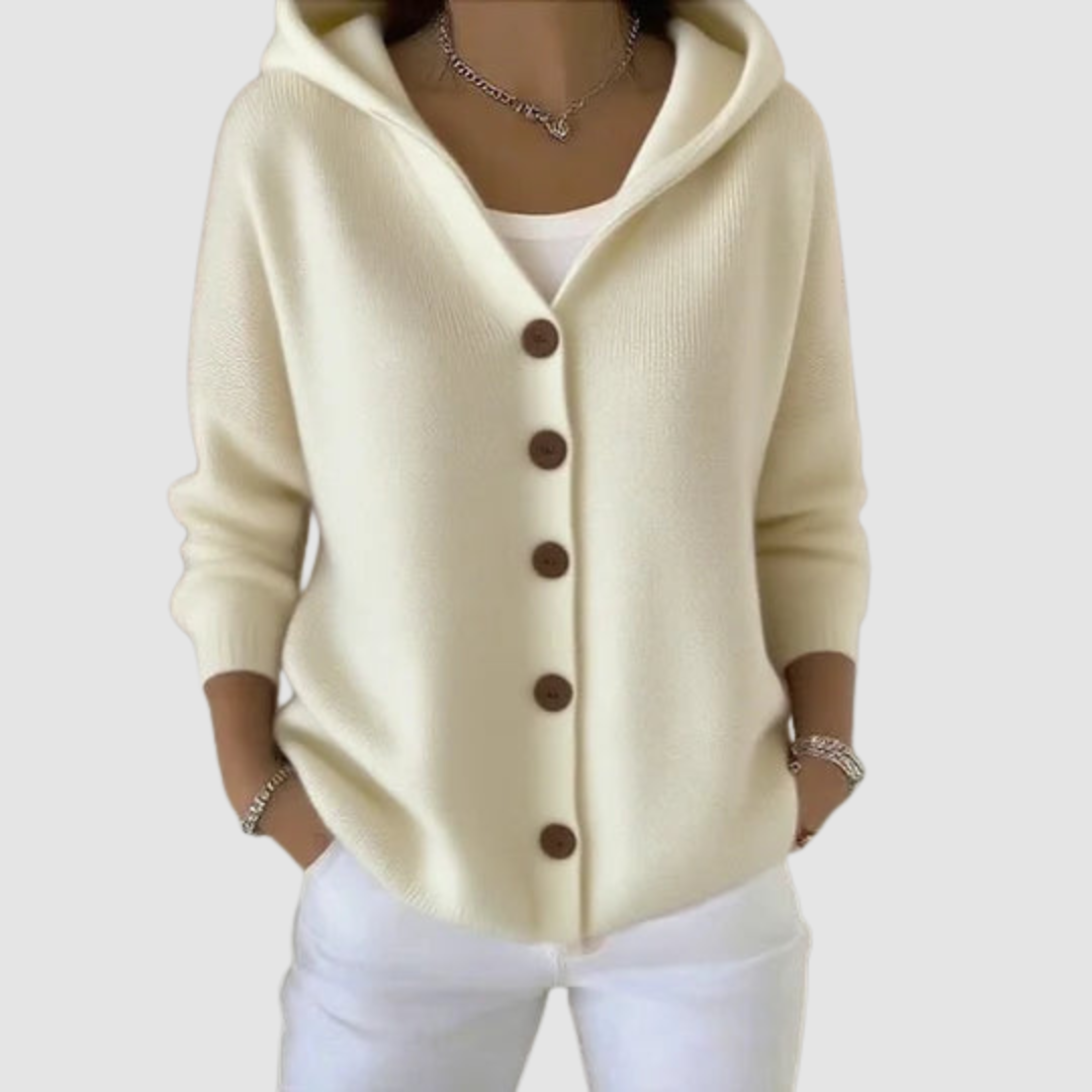 Olwen | Hooded Cardigan with Long Sleeves and Button Front
