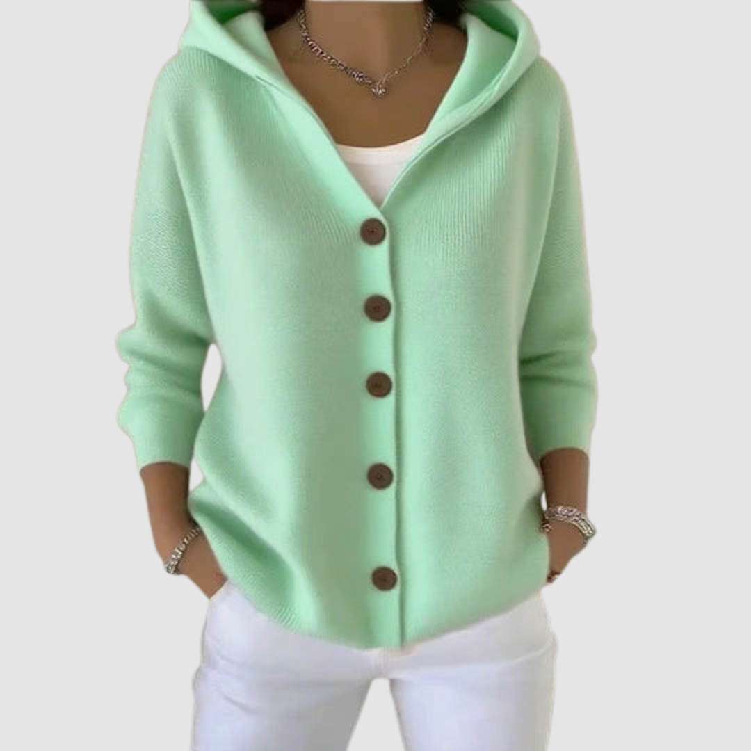 Olwen | Hooded Cardigan with Long Sleeves and Button Front