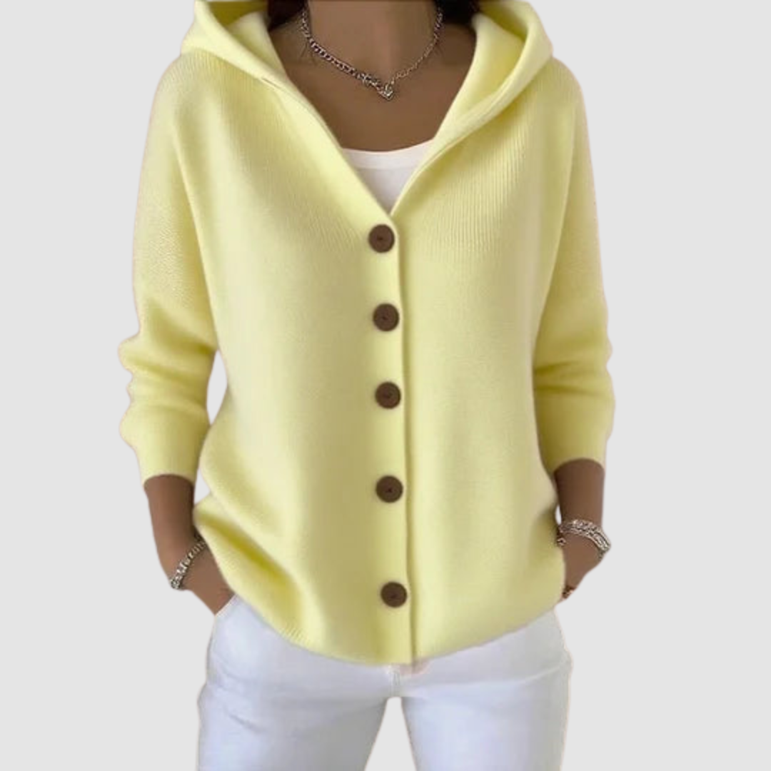 Olwen | Hooded Cardigan with Long Sleeves and Button Front