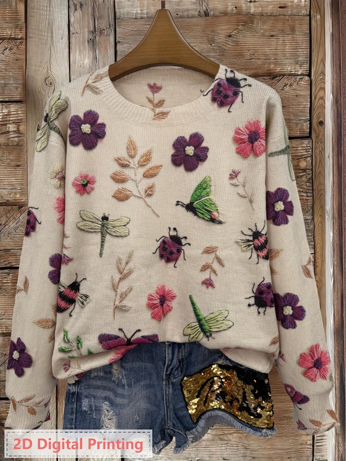 Kesaree | Women's Botanical Print Crewneck Sweater