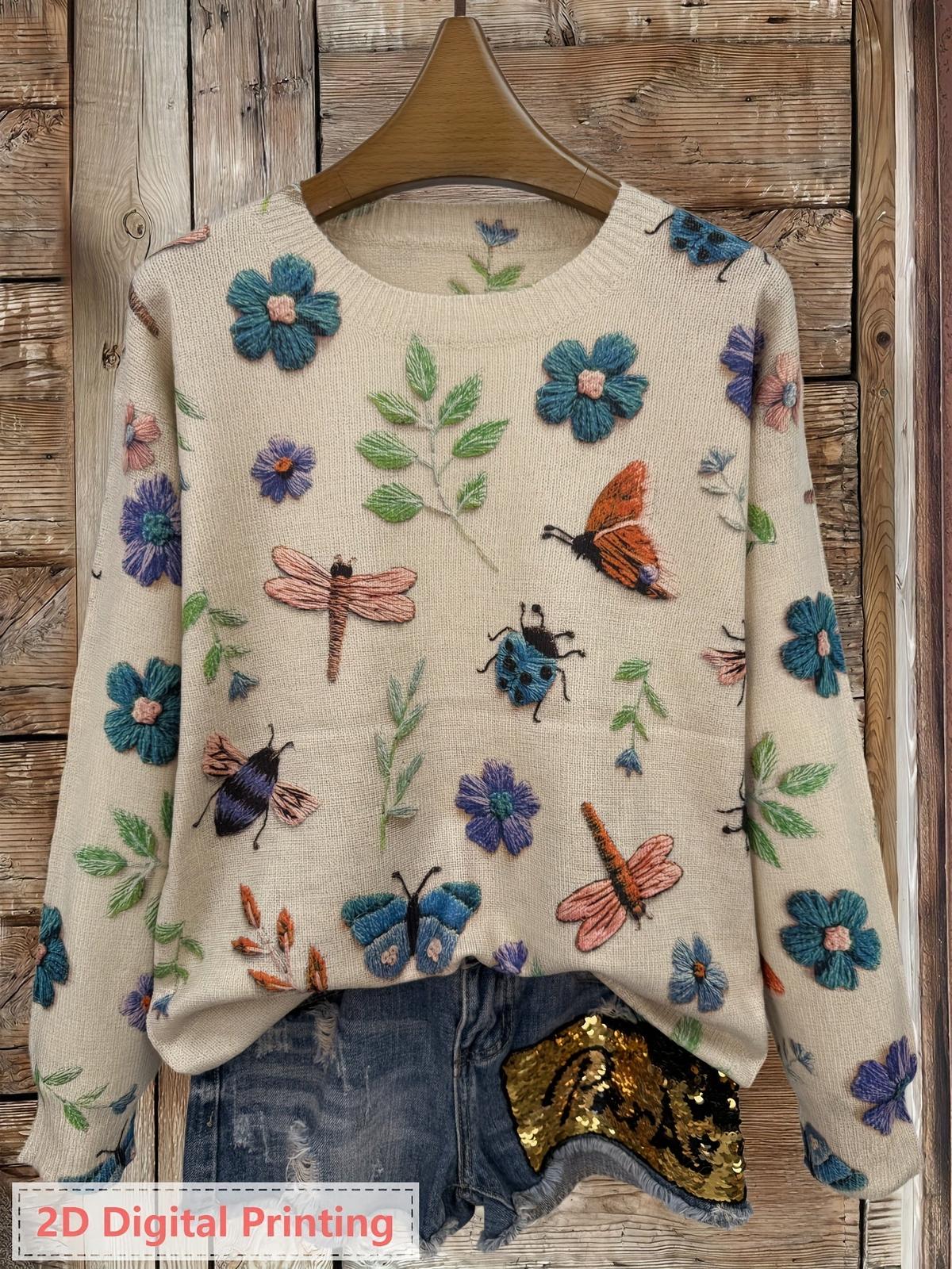 Kesaree | Women's Botanical Print Crewneck Sweater