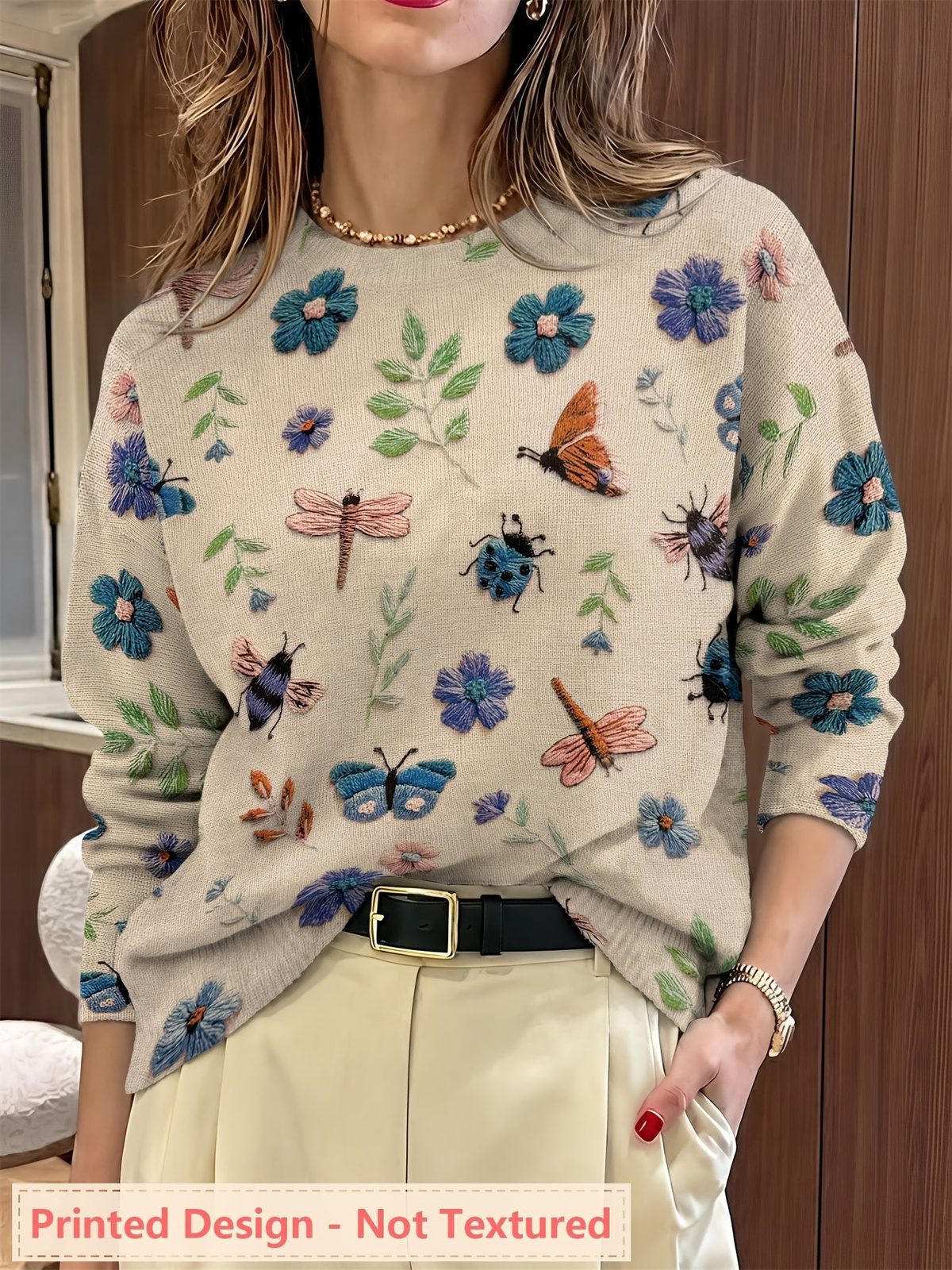 Kesaree | Women's Botanical Print Crewneck Sweater