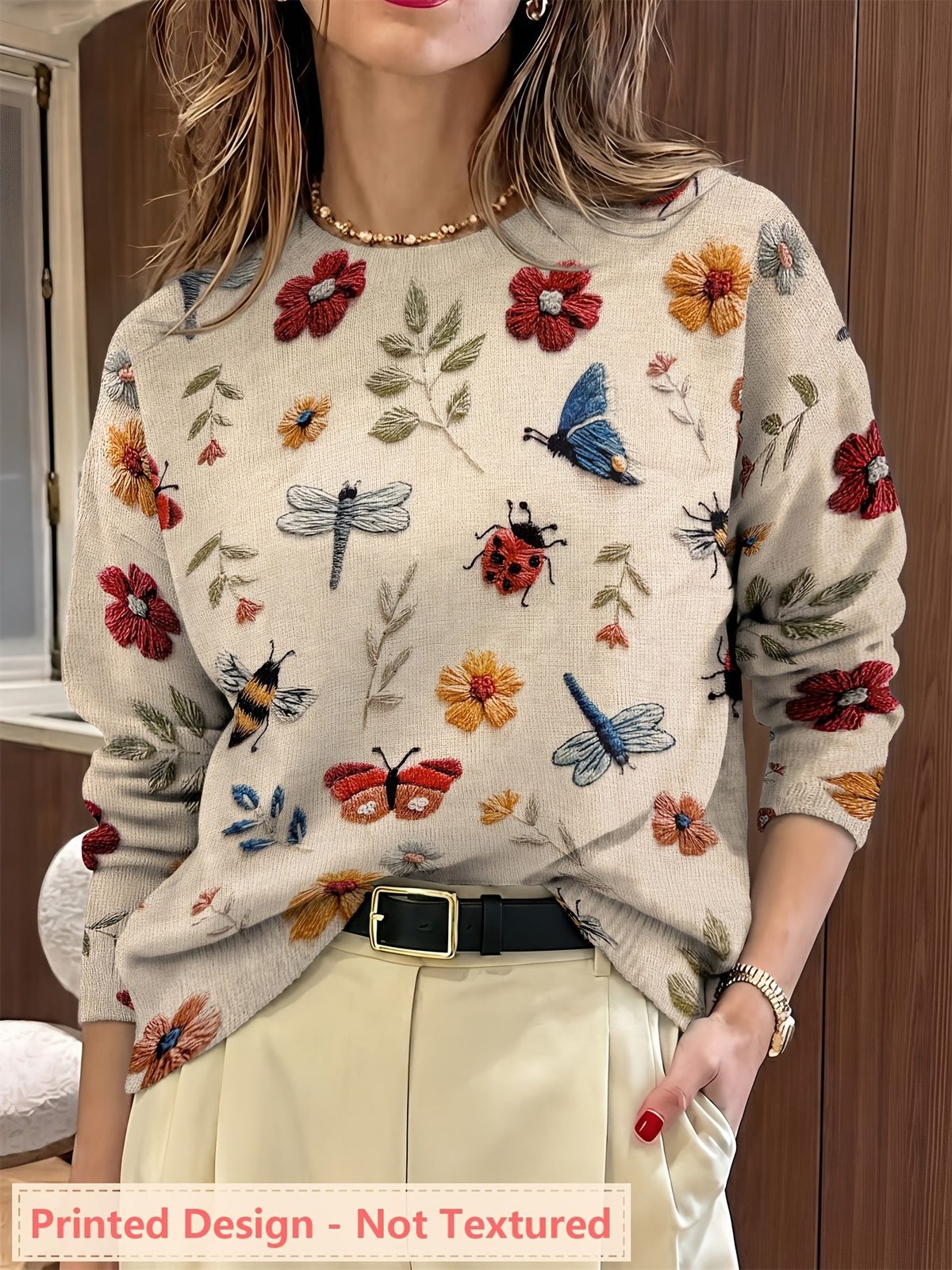 Kesaree | Women's Botanical Print Crewneck Sweater
