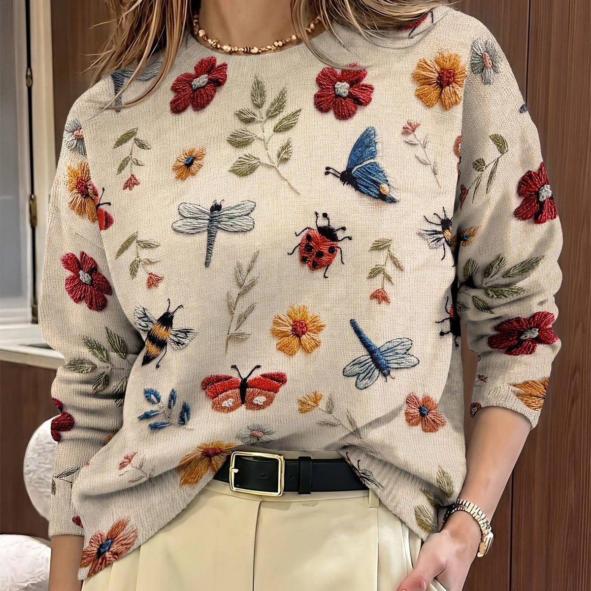 Kesaree | Women's Botanical Print Crewneck Sweater