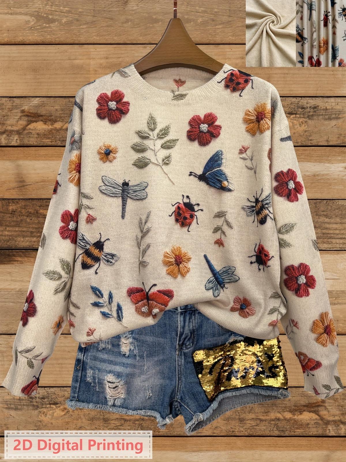 Kesaree | Women's Botanical Print Crewneck Sweater