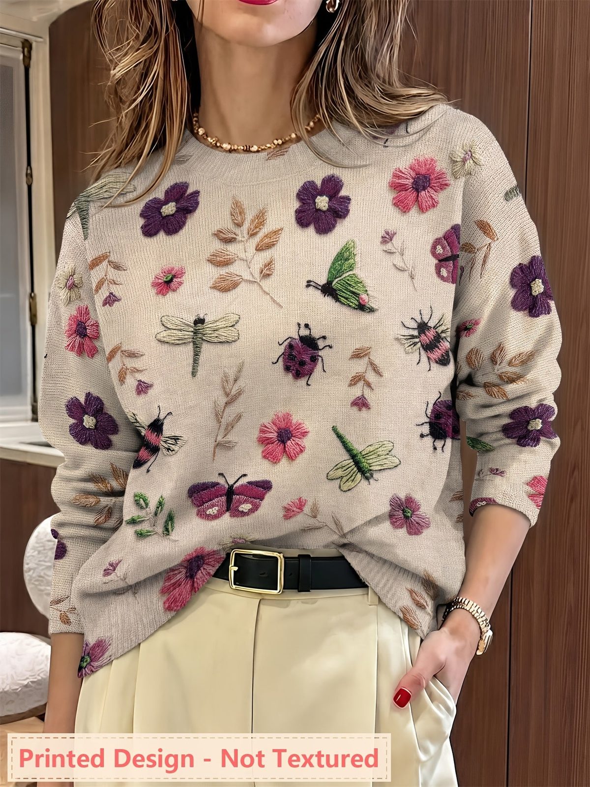 Kesaree | Women's Botanical Print Crewneck Sweater