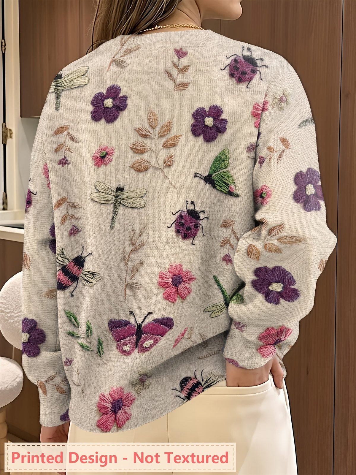 Kesaree | Women's Botanical Print Crewneck Sweater