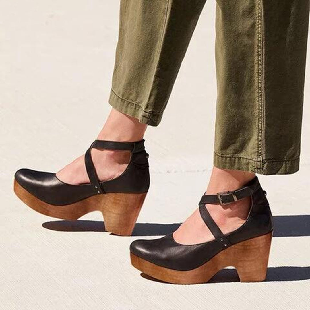 Tindra | Clogs with Ankle Strap and Wedge Heel