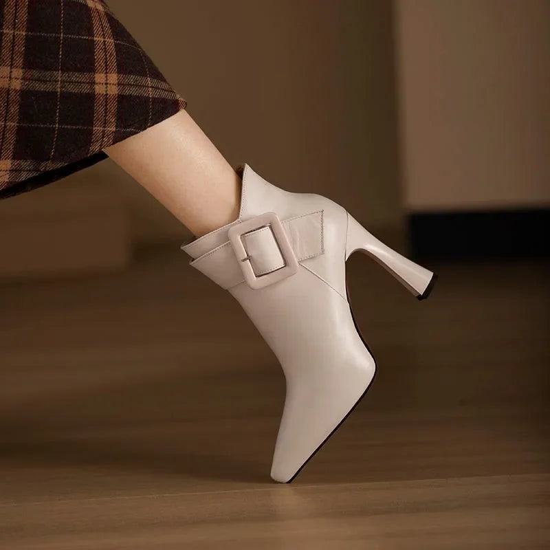 Oleander | Buckle Heeled Boots with Ankle Strap and Pointed Toe