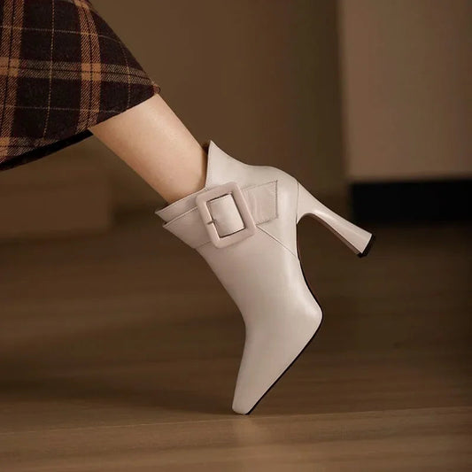 Oleander | Buckle Heeled Boots with Ankle Strap and Pointed Toe
