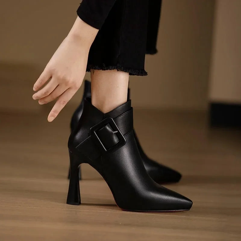 Oleander | Buckle Heeled Boots with Ankle Strap and Pointed Toe