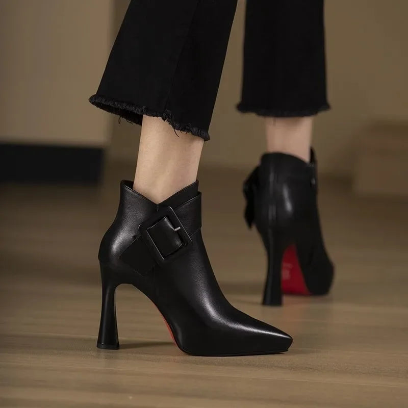 Oleander | Buckle Heeled Boots with Ankle Strap and Pointed Toe