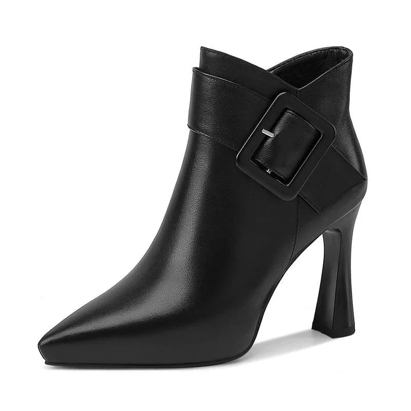 Oleander | Buckle Heeled Boots with Ankle Strap and Pointed Toe