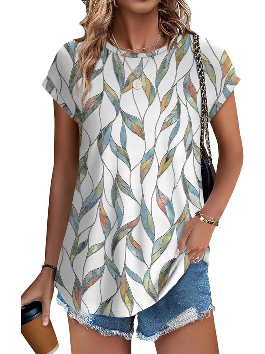 Faylinn | Botanical Leaf Print Cap Sleeve Top