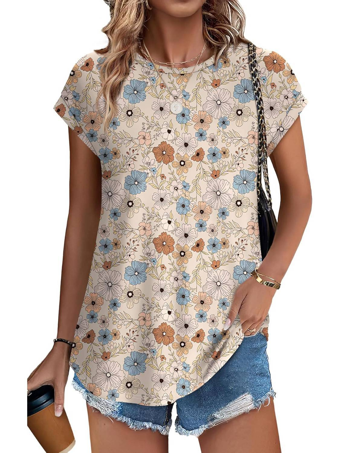 Faylinn | Botanical Leaf Print Cap Sleeve Top