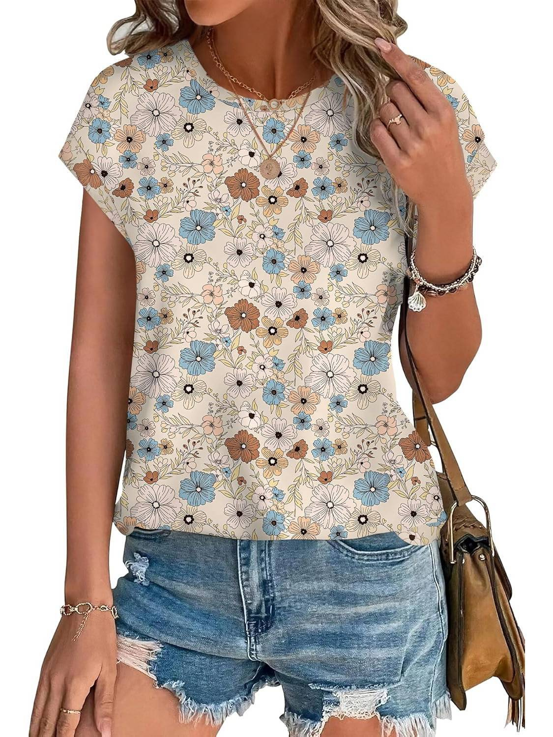 Faylinn | Botanical Leaf Print Cap Sleeve Top