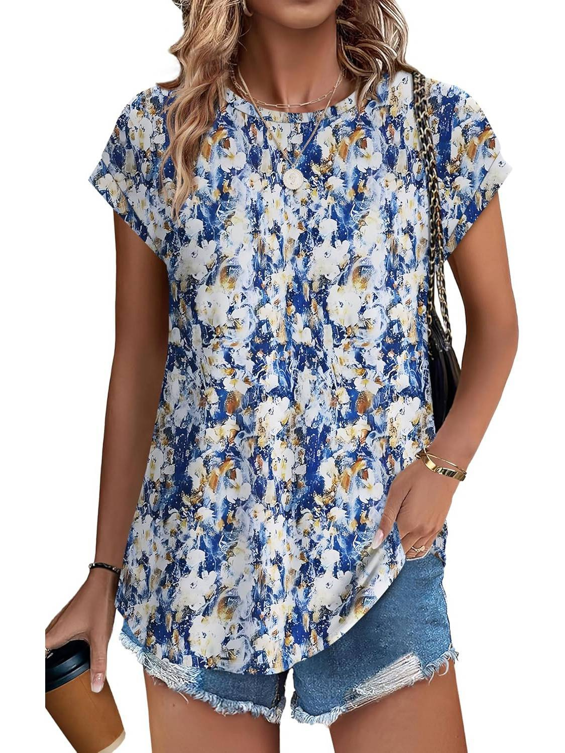 Faylinn | Botanical Leaf Print Cap Sleeve Top
