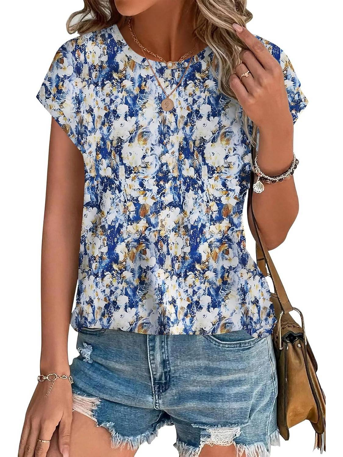 Faylinn | Botanical Leaf Print Cap Sleeve Top