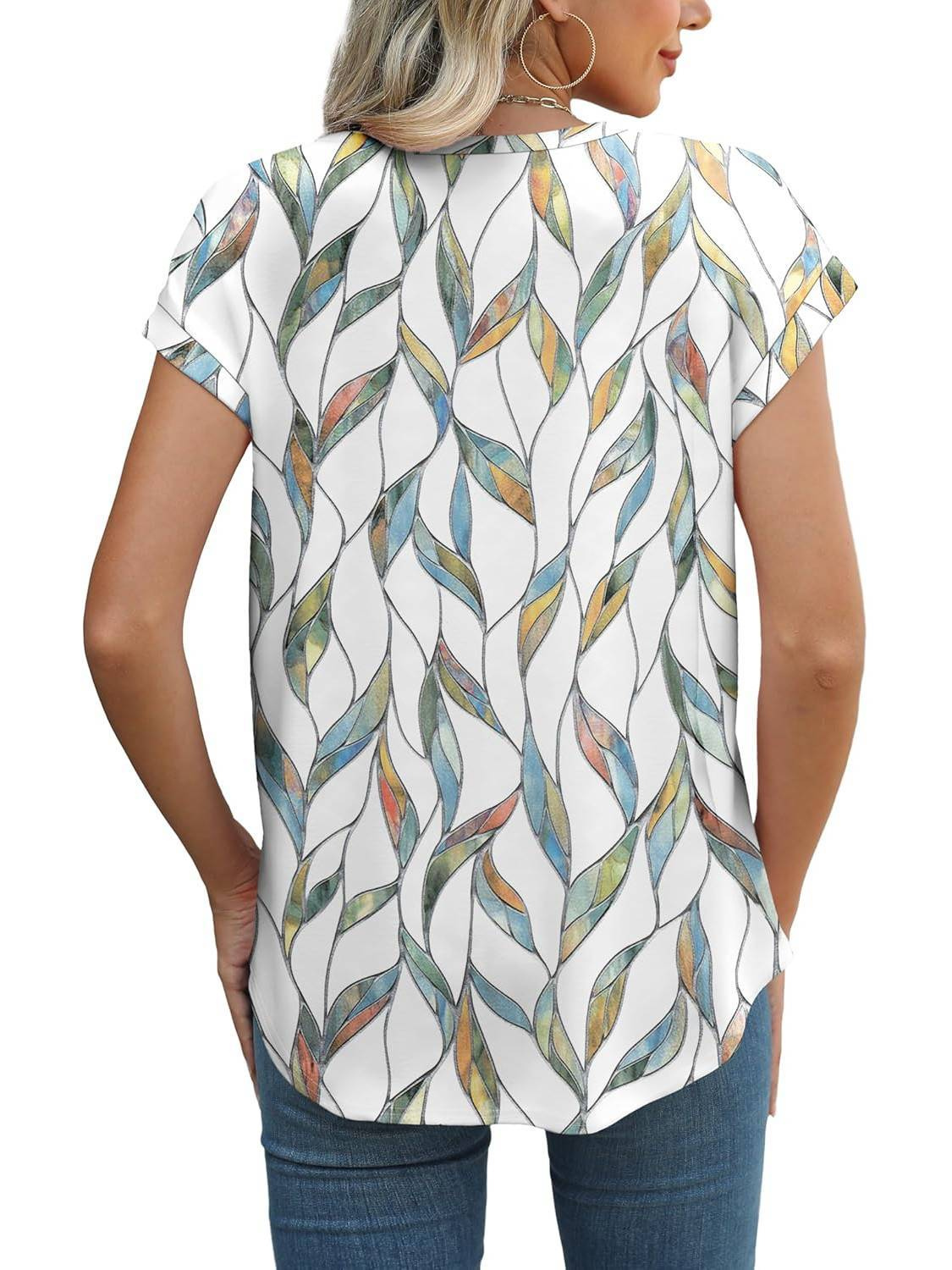 Faylinn | Botanical Leaf Print Cap Sleeve Top
