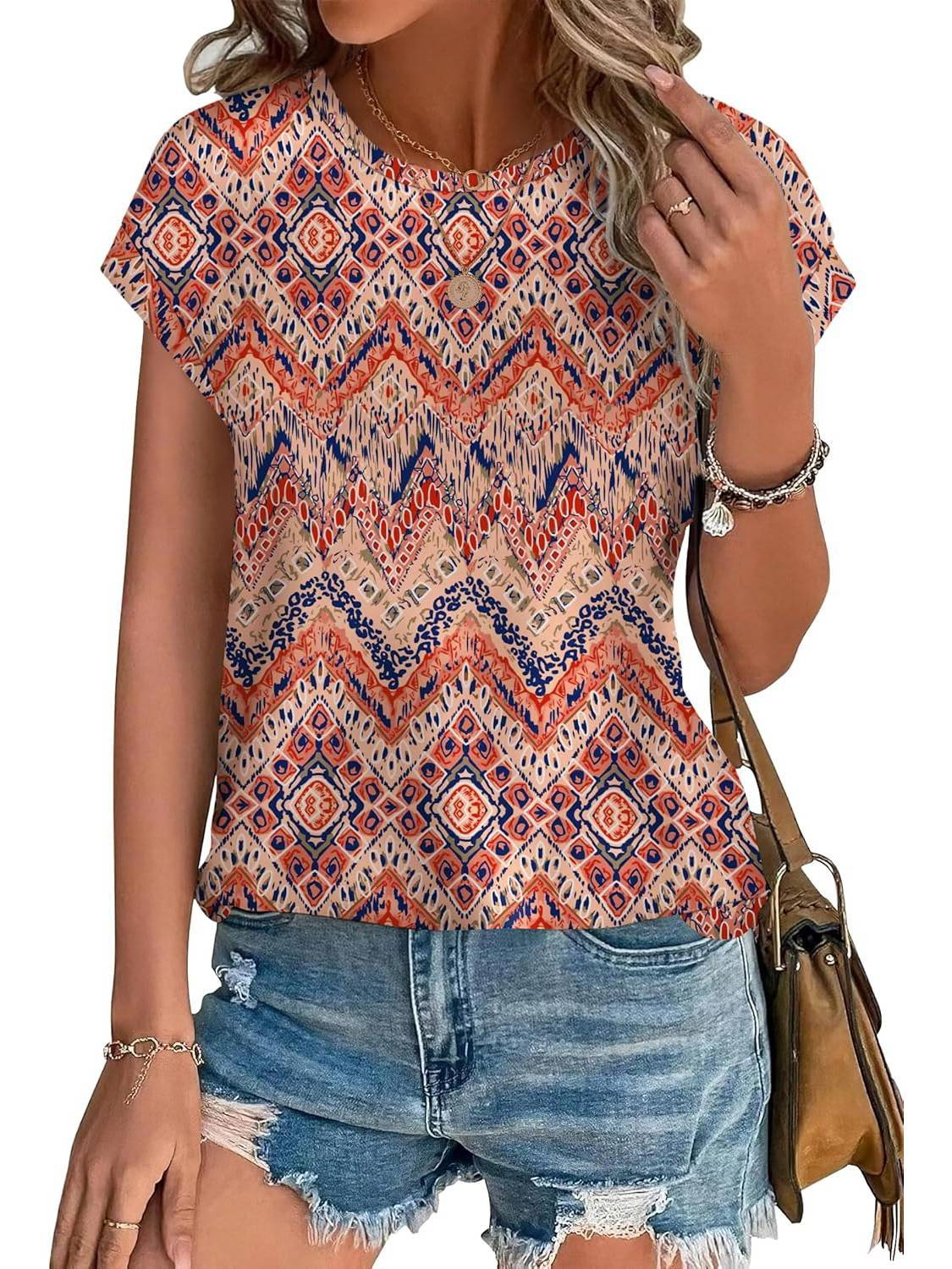 Faylinn | Botanical Leaf Print Cap Sleeve Top